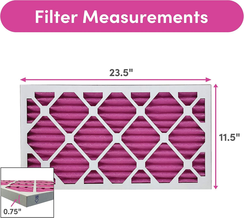 Colorfil 12x24x1 Air Filter (4-Pack) | Made in the USA | Color Changing | Remove Cat and Dog Odor | MERV 8 for Pet Hair Dander and Dust | 11.5"x23.5"x0.75" Exact Size