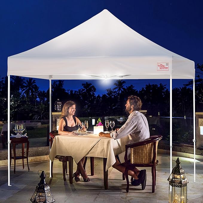 Tradesparker 10x10 Pop Up Canopy Tent,Commercial Movable Canopy with ApexCore LED & Rugged Casters-Instant Easy Setup Shelter Canopies with Weight Bags & Stakes for Oudoor Events Markets Vendors