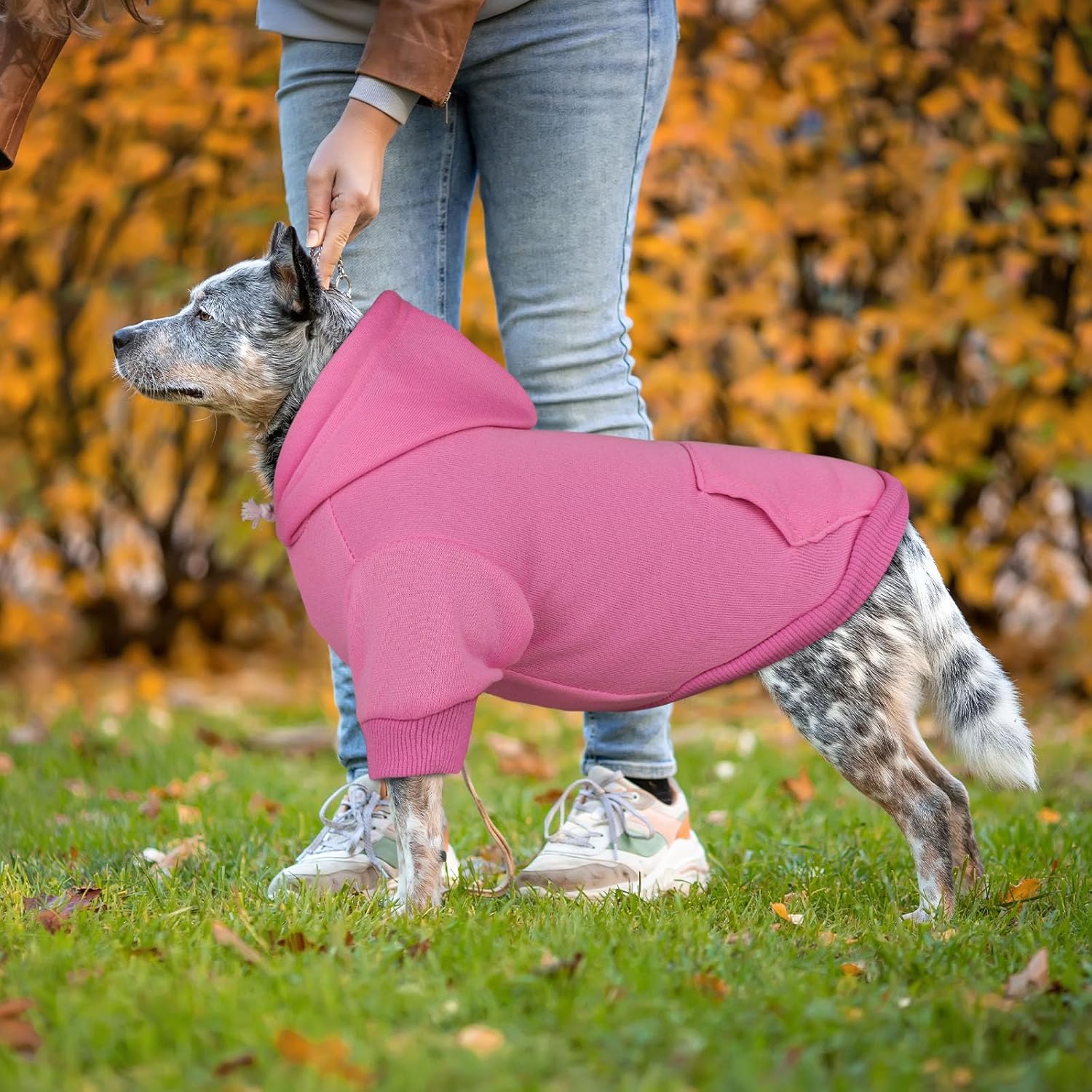 Dog Sweaters for Large Dogs Dog Hoodie Dog Sweater Solid Soft Brushed Fleece Dog Clothes Dog Hoodie Sweatshirt with Pocket(Pink-XL)