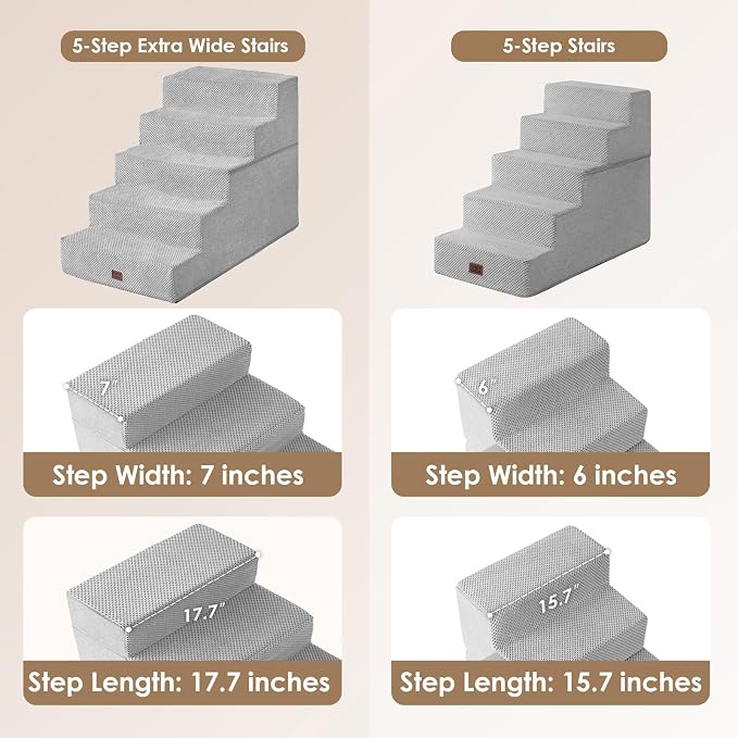 EHEYCIGA Dog Stairs for High Bed 25" H, 5-Step Extra Wide Dog Steps for Bed - Image 2