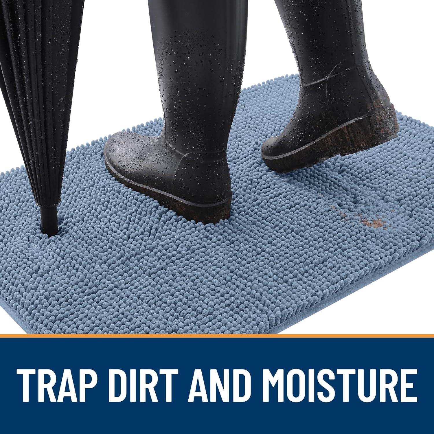 OLANLY Dog Door Mat for Muddy Paws 47x17, Absorbs Moisture and Dirt, Absorbent Non-Slip Washable Doormat, Quick Dry Chenille Mud Mat for Dogs, Entry Indoor Entryway Carpet for Inside Floor, Airy Blue