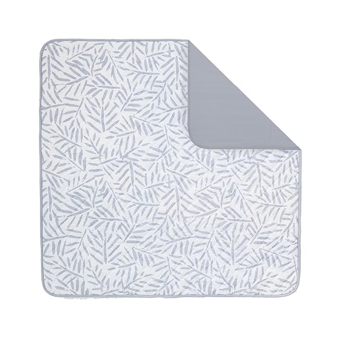 Toddlekind Pretty Practical Mat 100% Organic Cotton 47" x 47”, Reversible, Portable, Travel, Portable, Indoor/Outdoor, for Babies/Toddlers, Sandy Lines-Ocean Leaves-Stone (Grey)