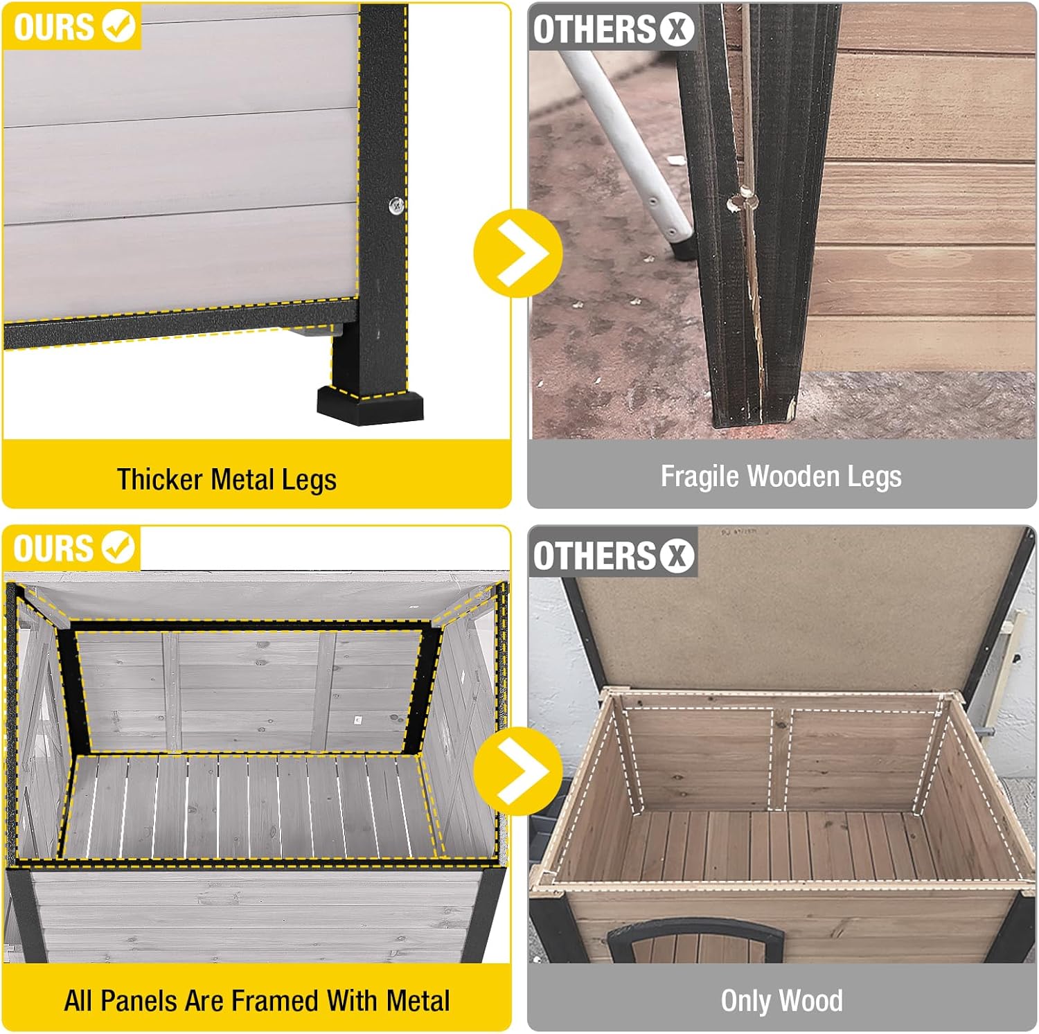 Aivituvin Dog House Outdoor with Metal Frame, Dog Kennel Outside for Small to Medium Breed, 45" Weatherproof Large Dog Shelter with Anti-Chewing Iron Frame, White (45" D x 32.9" W x 32.6" H)