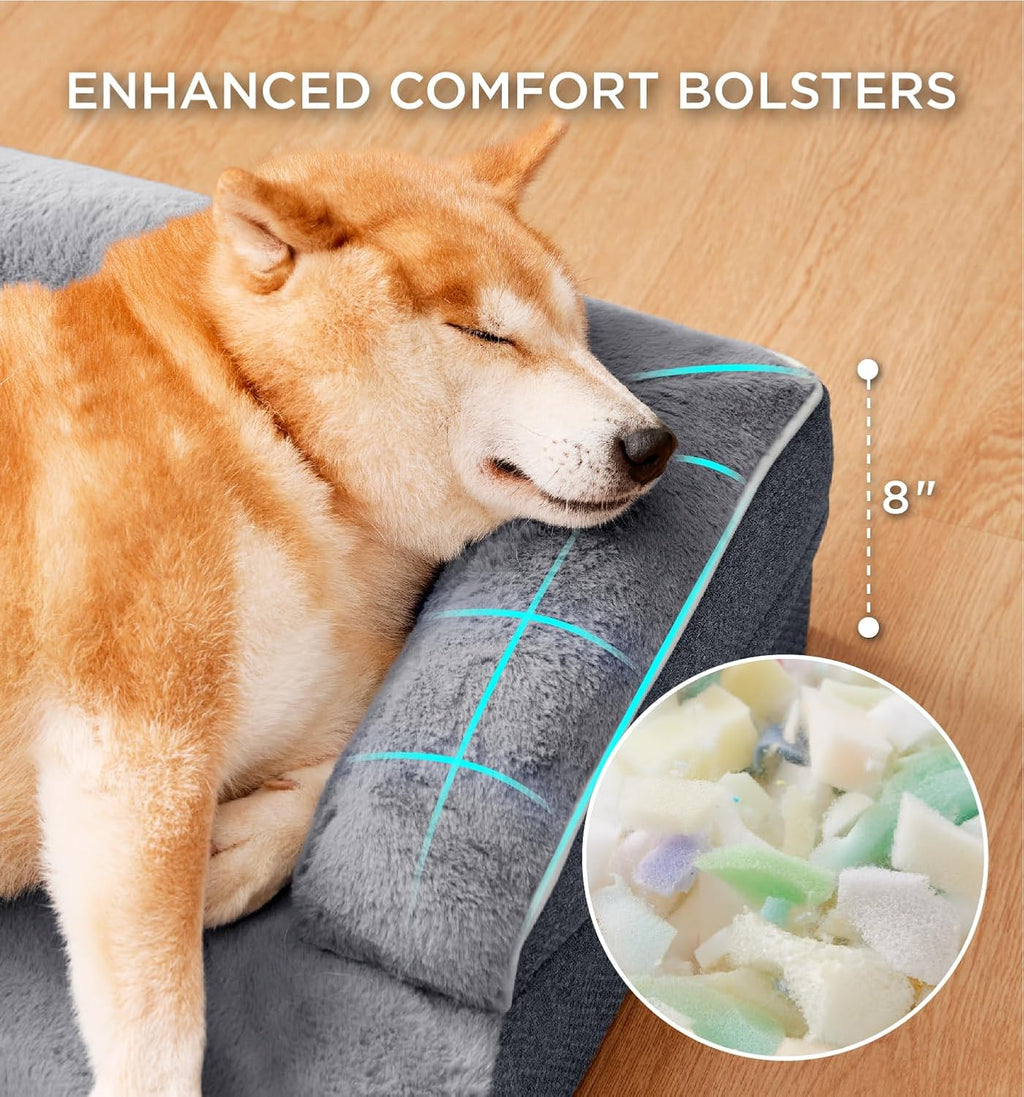 MADE 4 PETS Orthopedic Dog Bed for Extra Large Dogs, Supportive Foam XL Pet Bed Sofa with Washable Removable Cover, Waterproof Large Dog Couch Bed, Non-Slip Bottom and Egg-Crate Foam, Grey