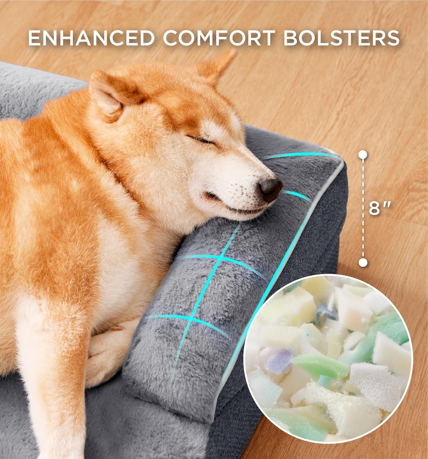 MADE 4 PETS Orthopedic Dog Bed for Extra Large Dogs, Supportive Foam XL Pet Bed Sofa with Washable Removable Cover, Waterproof Large Dog Couch Bed, Non-Slip Bottom and Egg-Crate Foam, Grey