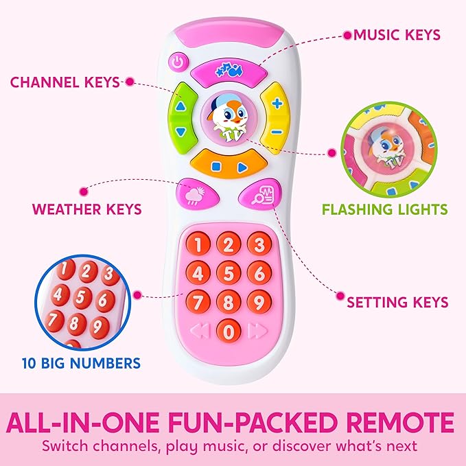 JOYIN Baby Learning Phone and Remote Toy for Toddler, Pink Smartphone Toys with Music for Infants, Kids, Holiday Stocking Stuffers, Birthday Gift for Girls, Gifts for Christmas
