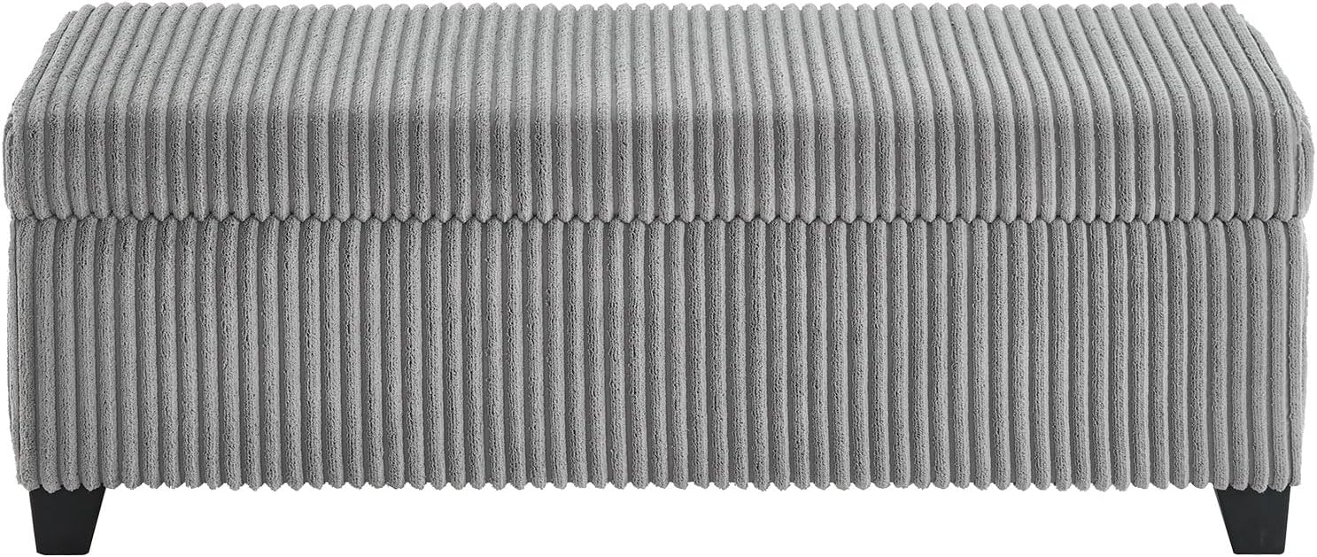 48" Ottoman with Storage, Corduroy Storage Ottoman Bench for Bedroom, End of Bed Bench with Safety Hinge for Living Room, Bedroom, Entryway, Grey