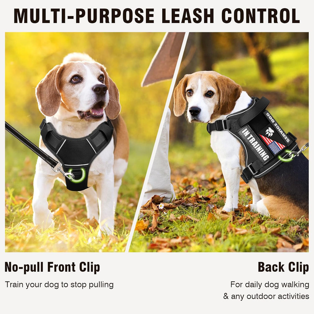 WINSEE Service Dog in Training Harness with 5 PCS Patches, Reflective Tactical Dog Vest Harness, Adjustable Soft Oxford Pet Harness with Easy Control Handle, Hook & Loop Panels for Walking Hiking