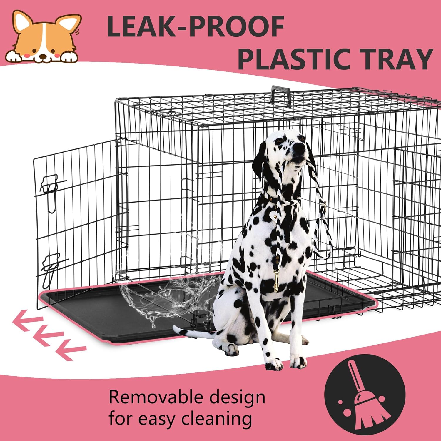 FDW Extra Large Dog Crate Dog Kennel Cage with Double Door,48 inch Folding Metal Wire Dog Cage with Removable Tray&Divider Panel,Pet Crate for Large Dogs,Black
