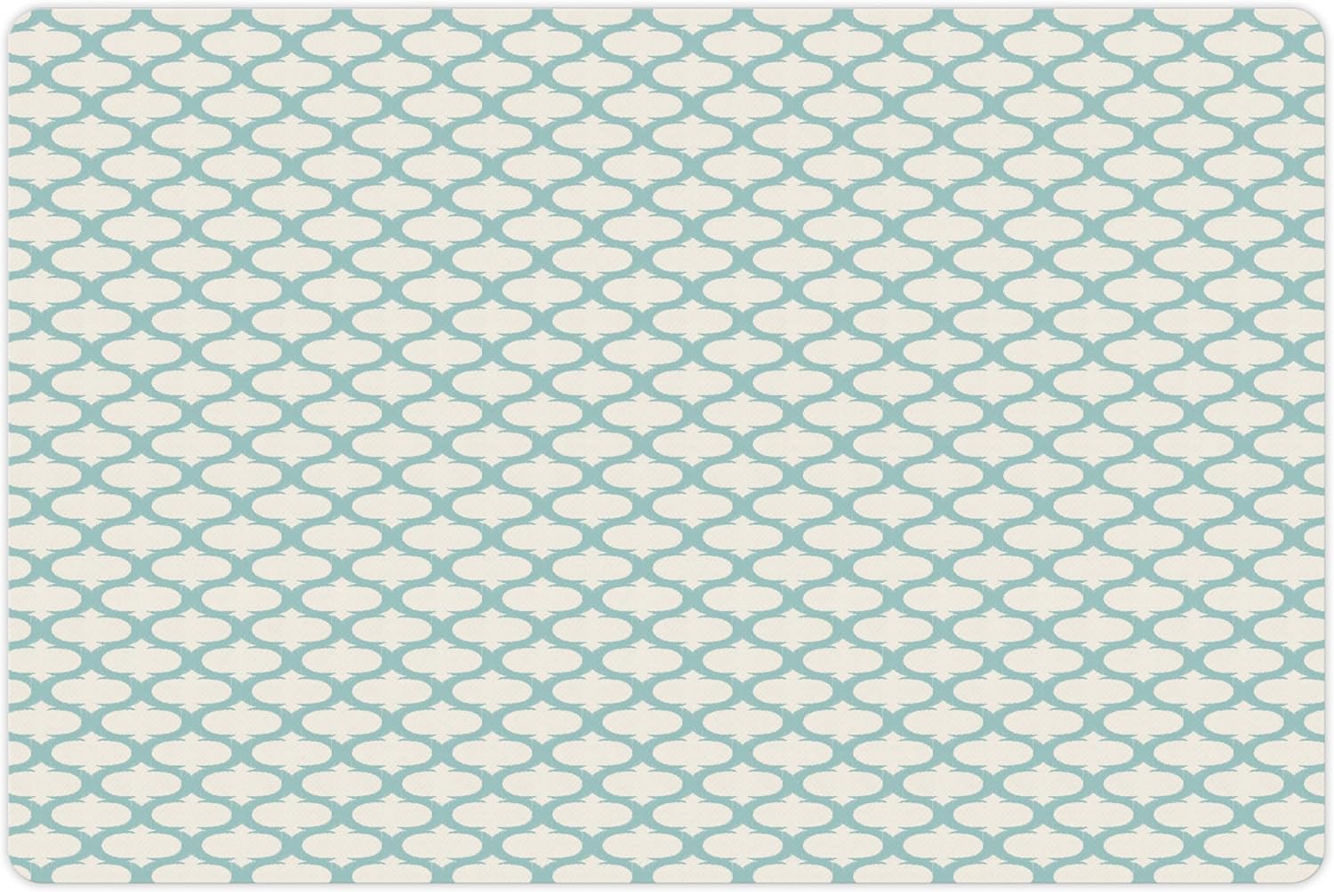 Lunarable Ikat Pet Mat for Food and Water, Mesh Patterns and Lines on Vintage Backdrop Retro Ikat Style Boho Print, Non-Slip Rubber Mat for Dogs and Cats, 18" X 12", Turquoise Cream