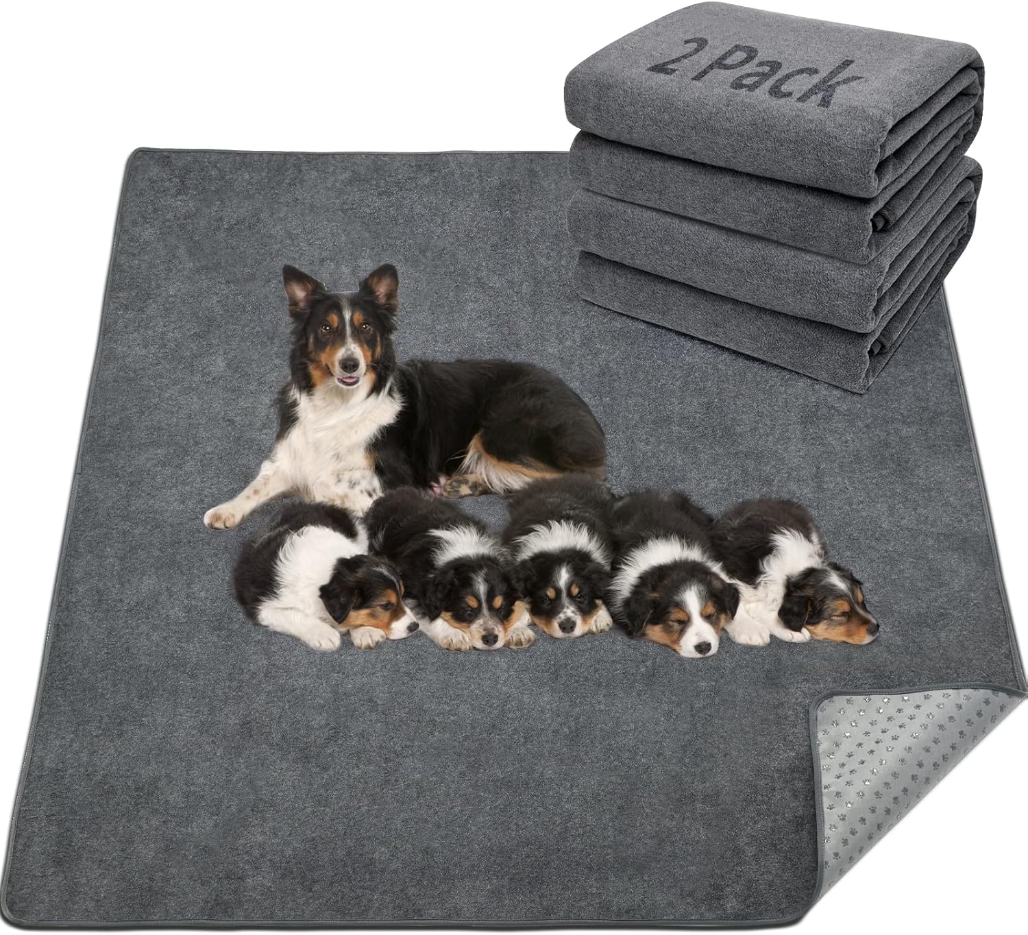 LOOBANI Washable Pee Pad for Dogs, 2 Packs Non-Slip Puppy Training Pads, Fast Absorbent Pet Whelping Pads, Puppy Playpen Mat for Incontinence, Housebreak, Crate , 36x72in, Gray