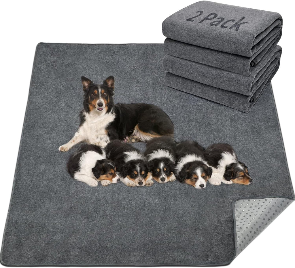 LOOBANI 2 Packs Extra Large Reusable Dog Mat for Floor, Non-Slip Washable Pee Pads for Dogs, Fast Absorbent Pet Whelping Pads, Puppy Playpen Mat for Incontinence, Housebreak, Crate, 72x72in,Gray