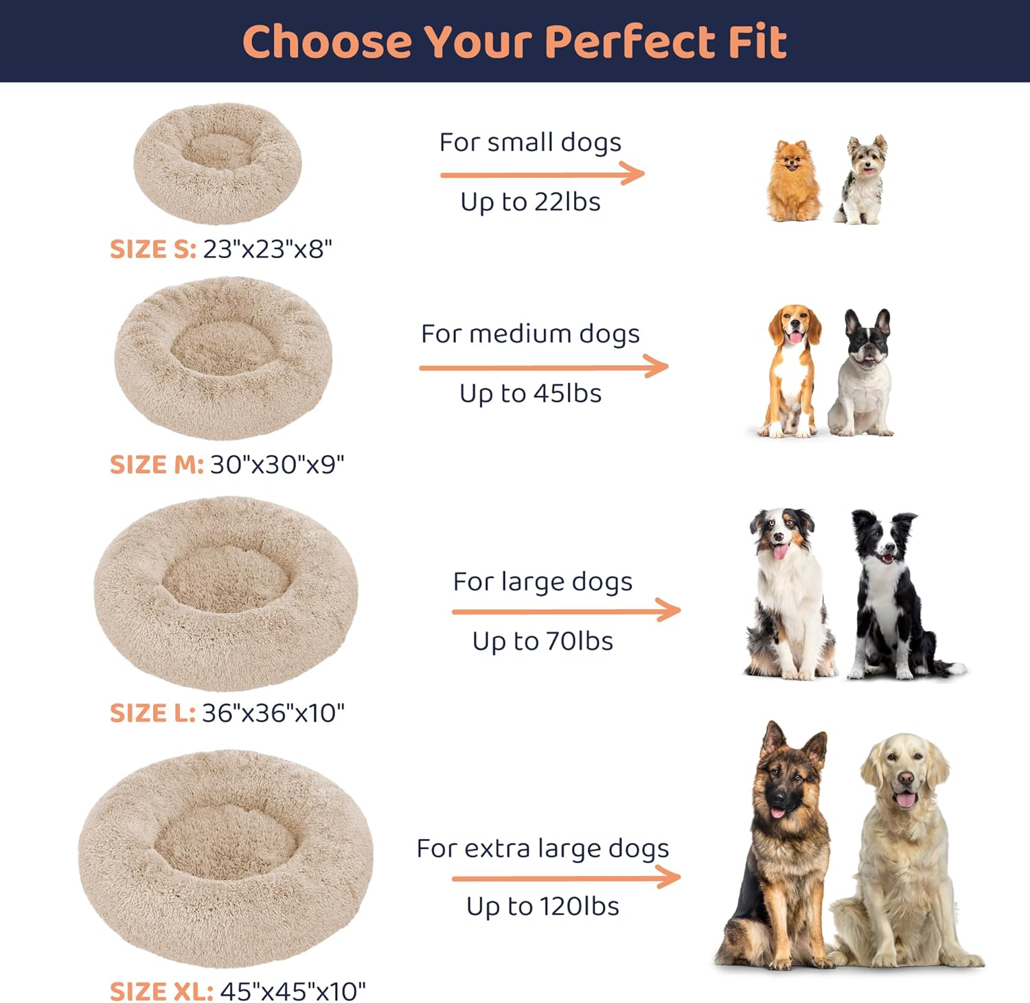 Donut Dog Bed - Premium Comfort for Anxiety Relief - Fluffy & Calming Design with Ultra-Plush Support | Cozy Round Dog Bed with Super Soft Circle Style (Size M Beige)