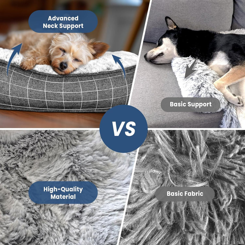 Calming Extra Large Dog Couch Bed, 45 x 37 inch Waterproof Memory Foam Dog Bed for Couch, Durable Fluffy Fuzzy Dog Bed Mats with Washable Removable Cover Protector for Sofa, Bedside - Grey