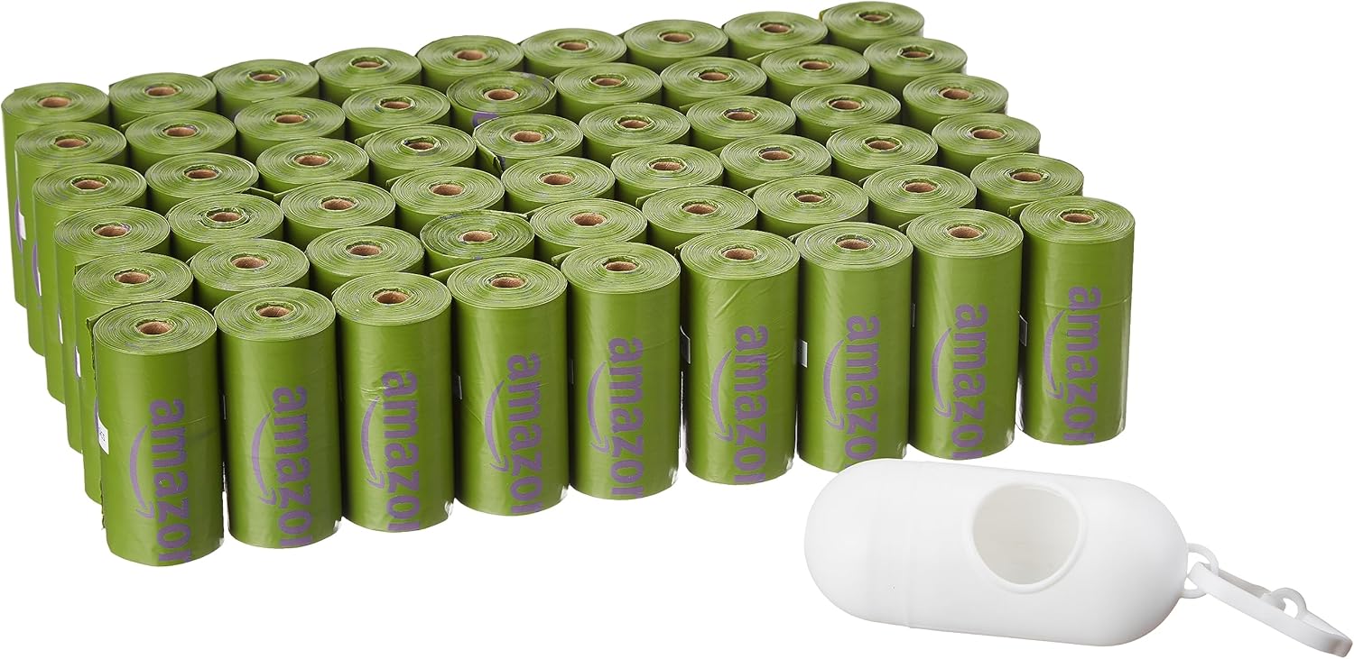 Amazon Basics Dog Poop Bags with Dispenser, 810 Count, Enhanced for Guaranteed Leakproof, Lavender Scented, Includes Leash Clip