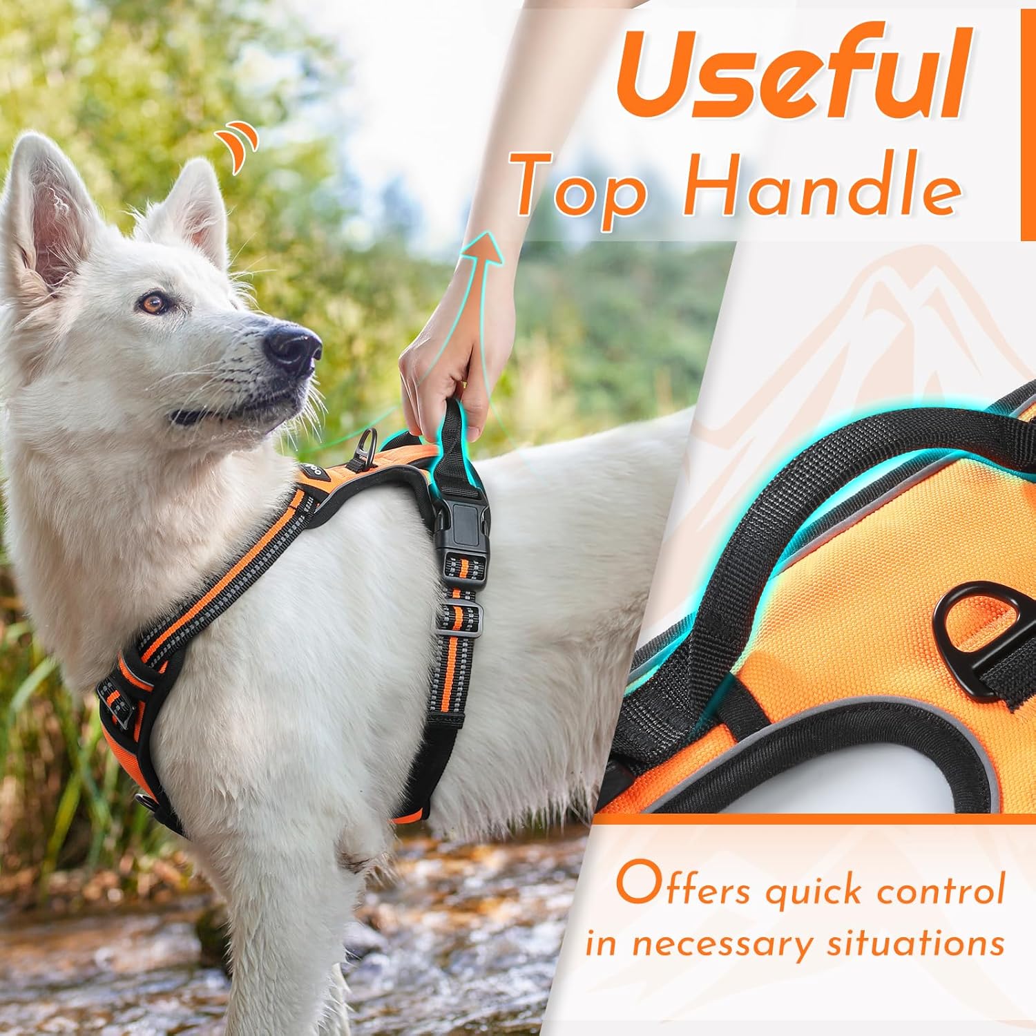 Eagloo Dog Harness for Large Dogs, No Pull Service Vest with Reflective Strips and Control Handle, Adjustable and Comfortable for Walking, No Choke Pet Harness with 2 Metal Rings, Orange, L