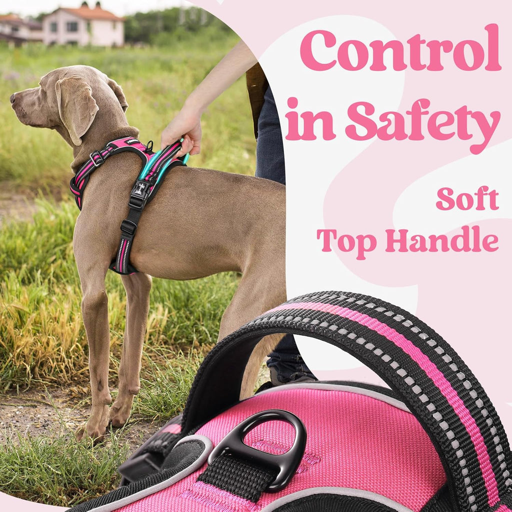 rabbitgoo Dog Harness Medium Sized, No Pull Pet Harness with 3 Buckles, Adjustable Soft Padded Vest with Control Handle, Walking Reflective Pet Vest for Medium Dogs, Rose Pink, M