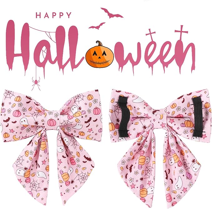 Halloween Dog Collar with Pink Floral Bowtie, Premium Cotton, Sturdy Metal - Image 3