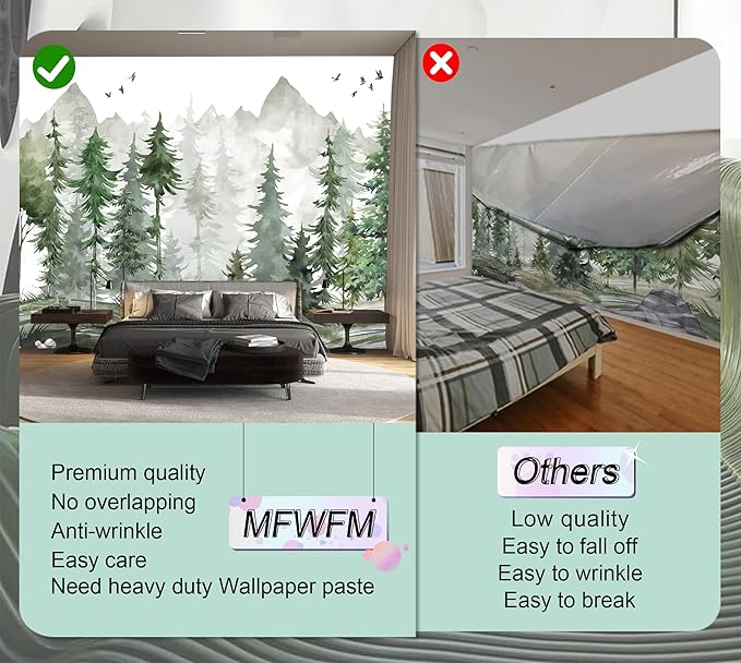 Forest Wallpaper Watercolor Green Woodland Mural Wallpaper for Nursery Room (Not Peel n' Stick)