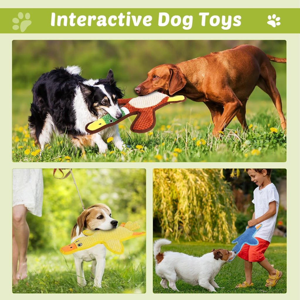 Dog Toys 3-Pack Cute Duck Shapes Puppy Toys No-Stuffing Squeaky and Crinkle Interactive Dog Chew Toy for Small to Large Breeds