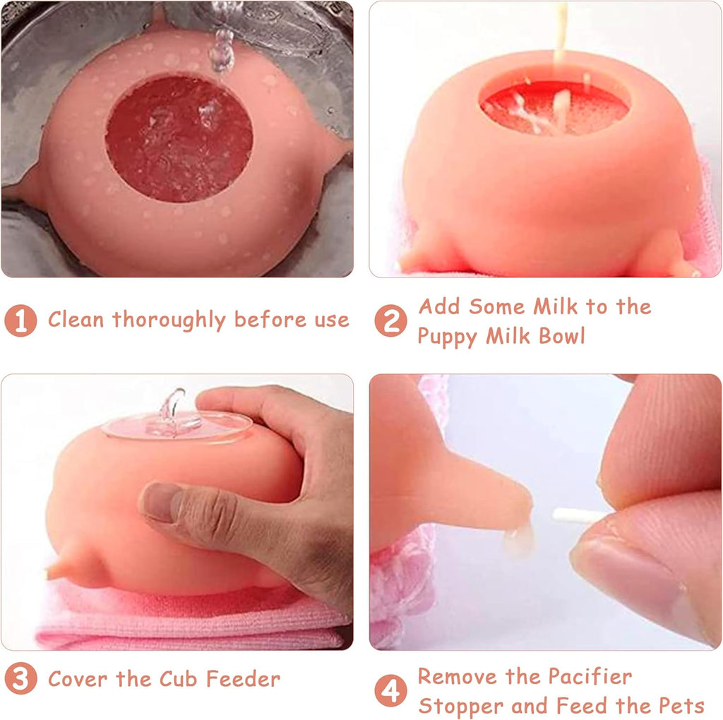 Puppy Feeder for Multiple Puppies, Pet Milk Feeder with Silicone Dog Nursing Station of 4, Puppy Milk Replacer for Puppies/Kittens