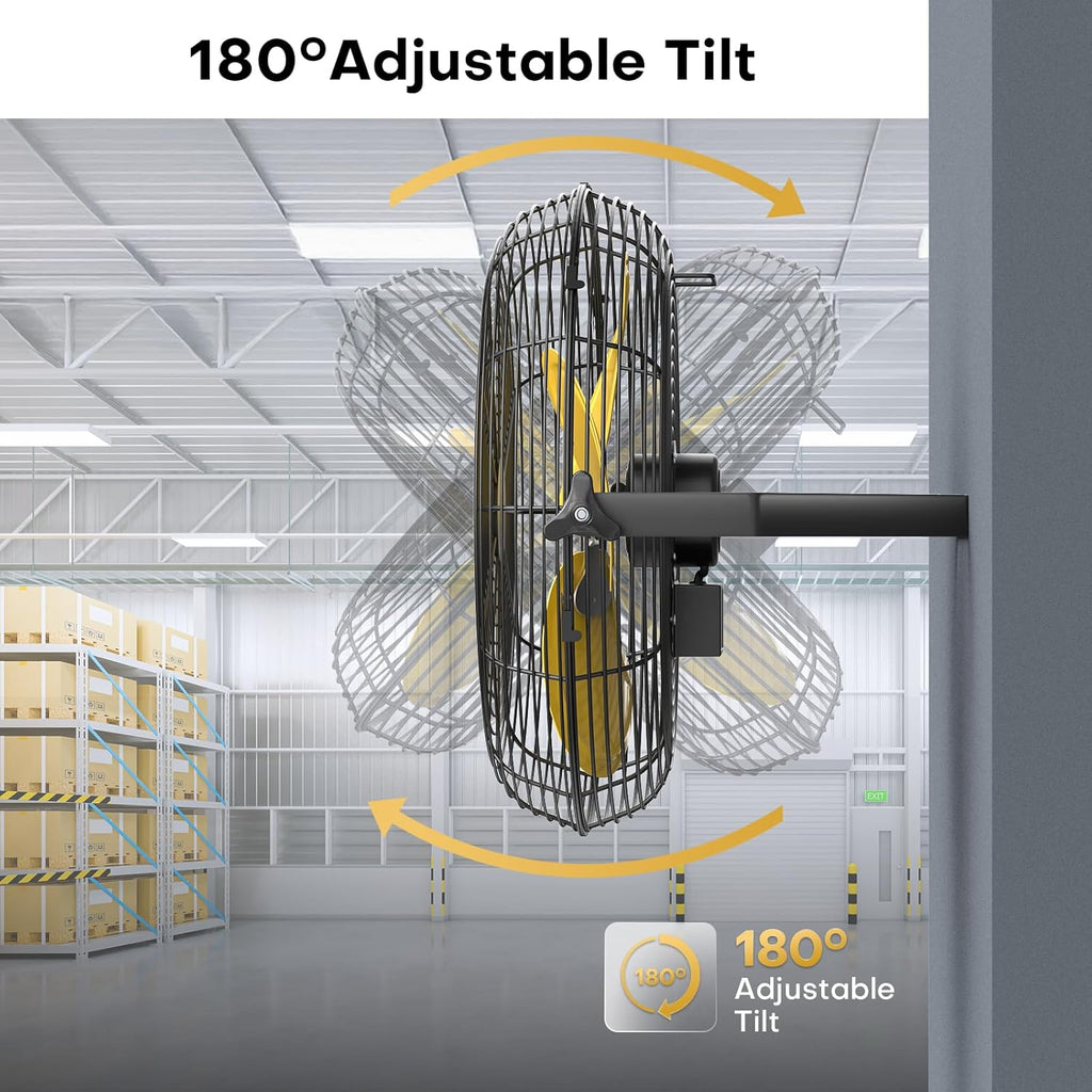 18 Inch Industrial Wall Fan, 4800 CFM Metal Wall Mount Fans with Poweful Motor, 3 Speed, Heavy Duty Fan Indoor for Covered Patio, Greenhouse, Gazebo, and Garage, UL Listed