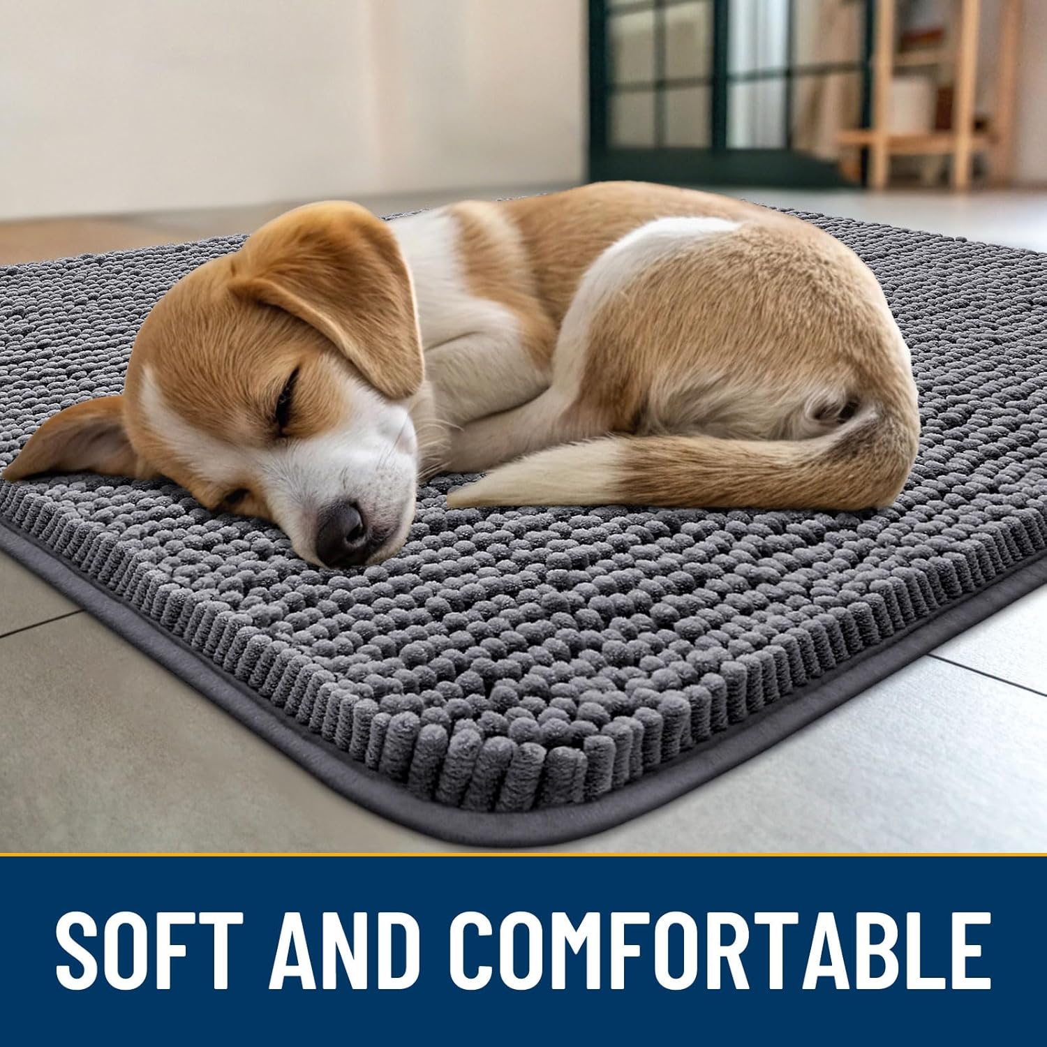Smiry Dog Door Mat for Muddy Paws 47x24, Absorbs Moisture and Dirt Doormat, Non-Slip Washable Quick Dry Chenille Front Door Mat Indoor Entrance, Entryway Carpet for Inside Floor, Dark Grey