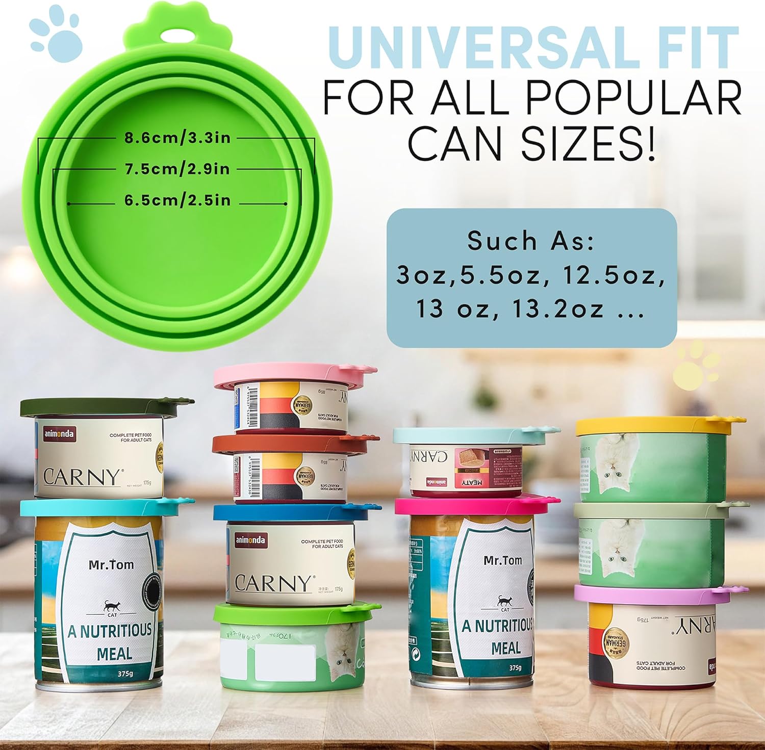4 Pack Universal Pet Food Can Covers Lids - One fit 3 Standard Size Cans for Cats and Dogs Food Cans - Easy to Clean - Safe Silicone - Pastel Meadow