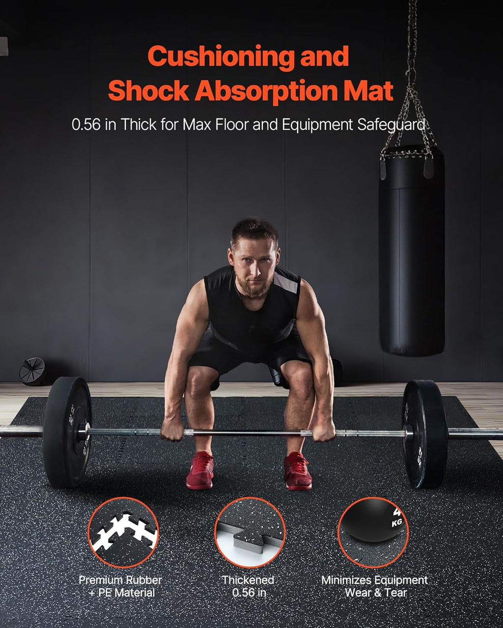 VEVOR 0.56 Inch Thick Gym Floor Tiles, 6 Tiles Rubber Top with EVA Foam, 25" x 25" Gym Flooring Workout Mats with 25 sq.ft Coverage, Interlocking Puzzle Gym Mats for Gym, Home, Garage, Black & White