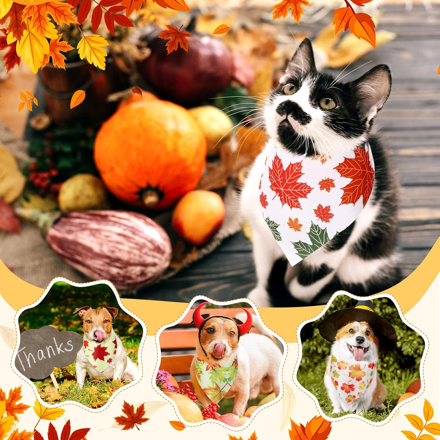 Abbylike 200 Pcs Fall Thanksgiving Dog Bandana Bulk Maple Leaves Bandana for Dogs Triangle Kerchief Bib Scarf for Pets Autumn Costume Photo Props Accessories Pet Shops Adoption Event, 25 Styles