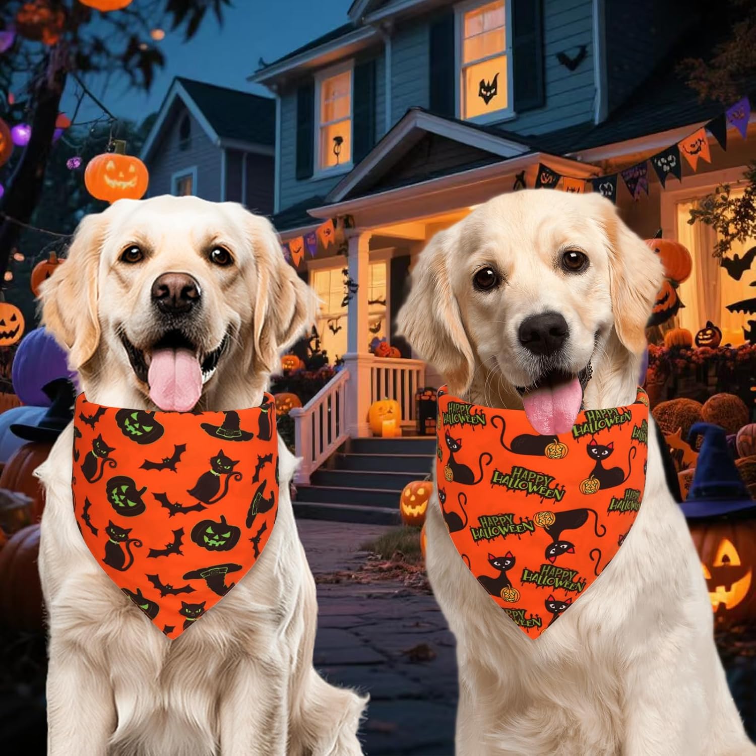 Halloween Dog Bandanas XLarge 3PCS, 6 Pattern Fall Scarf for Boy and Girl, Triangle Reversible Bibs Breed for Puppy Pets