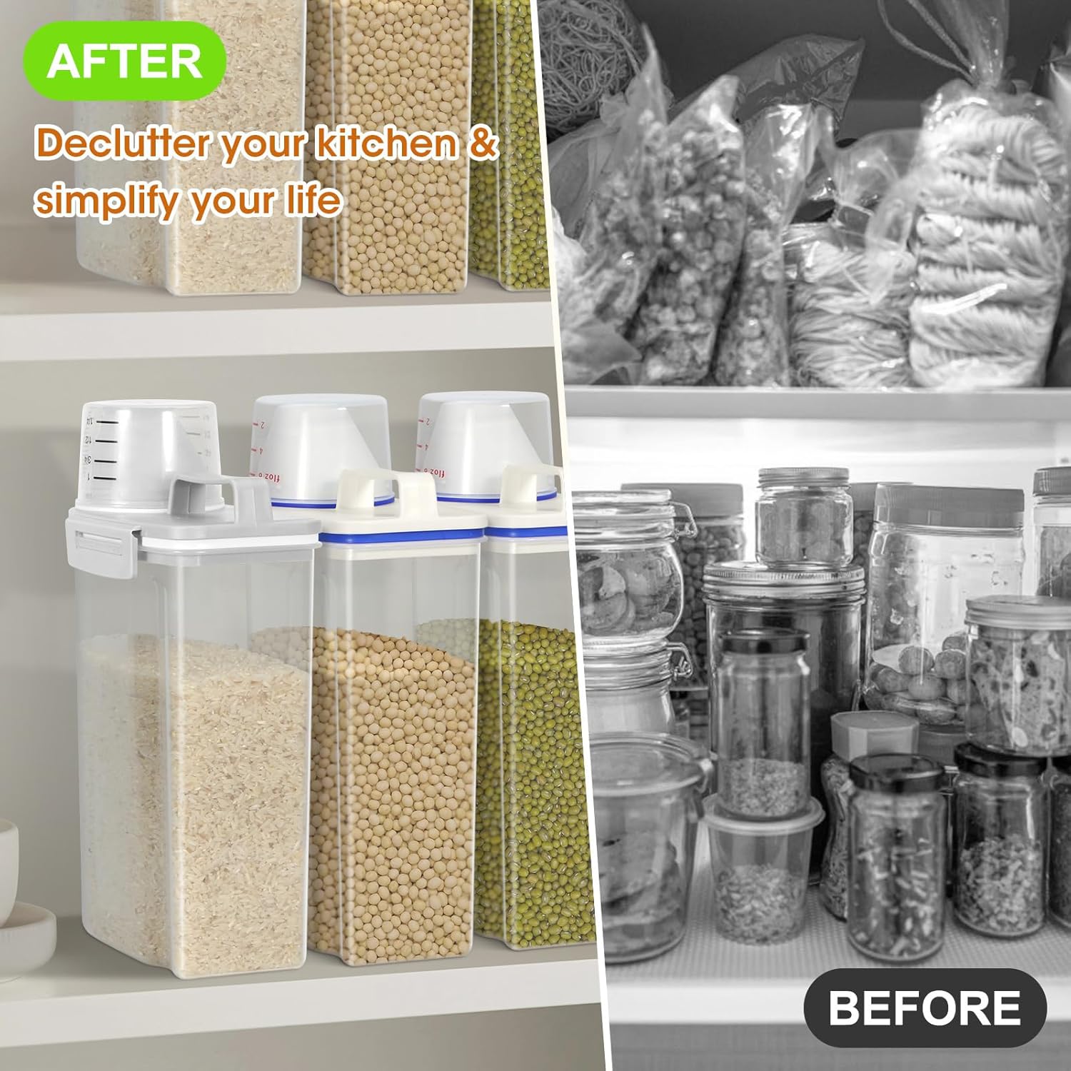 TBMax Rice Storage Container 2 Pack, Plastic Kitchen Pantry Food Storage Container with Cup, Small Pet Dog Cat Food Container Dispenser