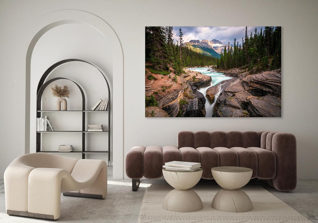Nature Wall Art Prints - Ocean Forest Mountain Lake Canvas Landscapes - Small to Extra Large Living Room Bedroom Kitchen Bathroom Décor (Mountain River Waterfall, 31L" x 47W")