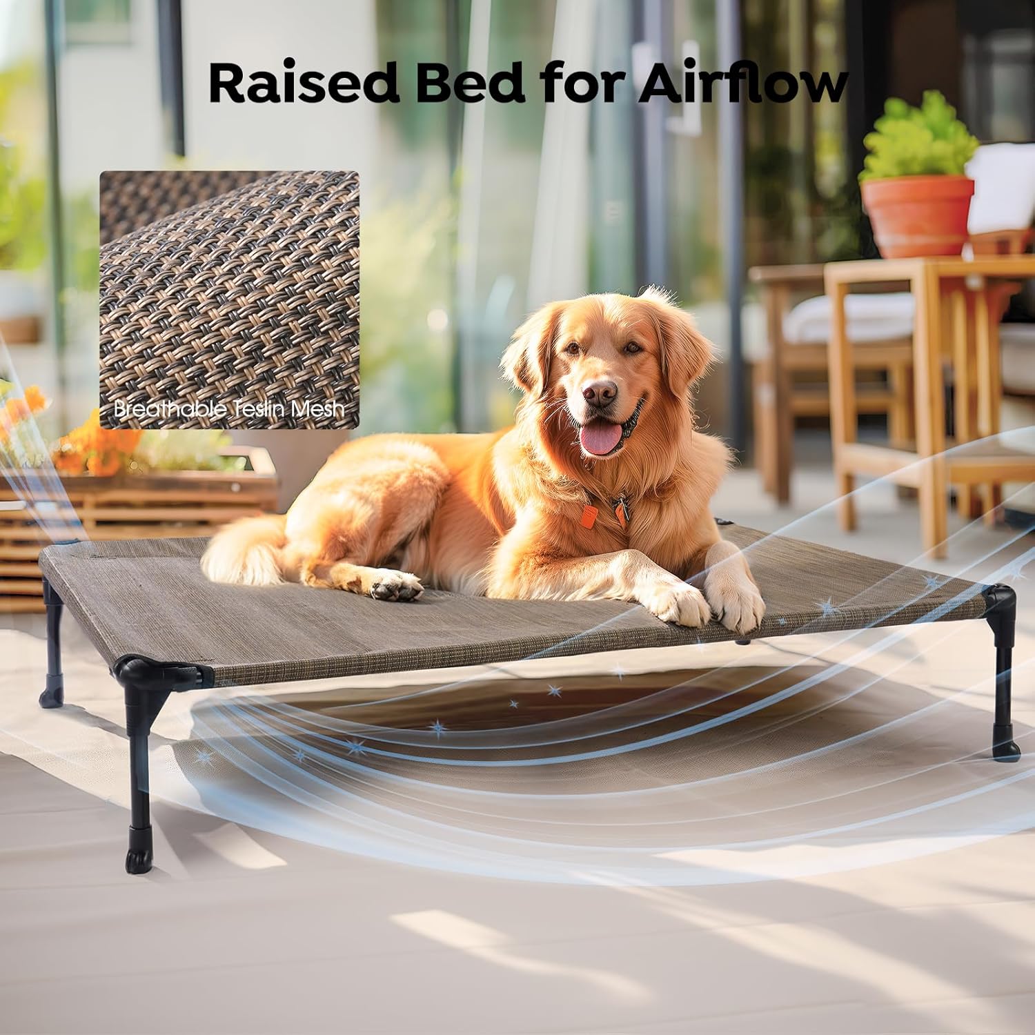 Veehoo 2 Pack Raised Dog Bed, Cooling Elevated Portable Cot with Washable & Breathable Mesh, No-Slip Feet, Durable for Large Dogs, 42" x 30", Brown