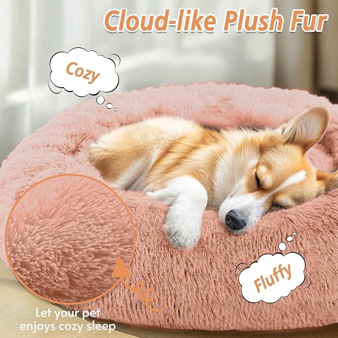 JOLLYVOGUE Calming Dog Bed Medium Size Dog, 31in Donut Washable Medium Pet Bed - Image 2