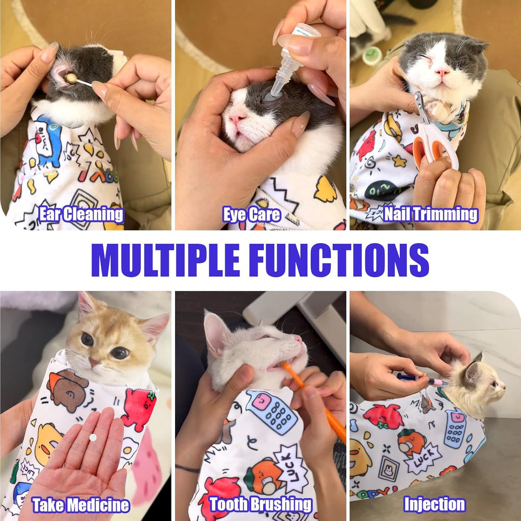 XANGNIER Cat Wrap for Grooming,Cat Restraint Wrap for Cutting Nails,Fabric Burrito Wrap for Nail Clipping, Anti-Scratch, Anti-Escape,Multifunctional Swaddle Wrap Pet Tool (27.5 x 27.5 Inch)