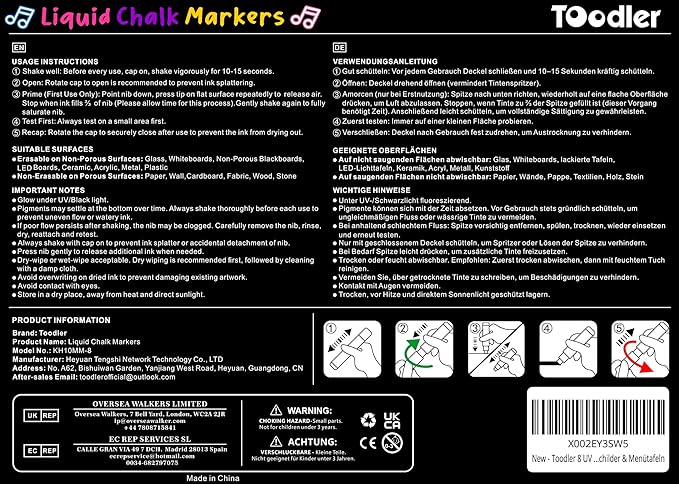 8 UV Neon Chalk Markers Glow in the Dark under Blacklight, Jumbo Liquid Chalk Markers Erasable 10mm 3 In 1 Nib, Car Window Marker For Glass Chalkboard Blackboard Bistro Signs Menu Board