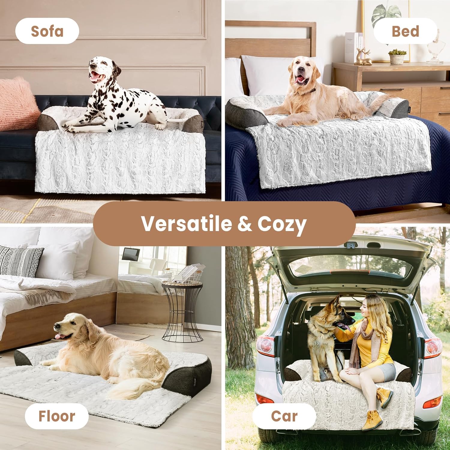 Calming Large Dog Bed for Couch – 41"x37" Washable Non-Slip Plush Sofa Protector for Dogs, Removable Cover, Soft Furniture Mat in Grey