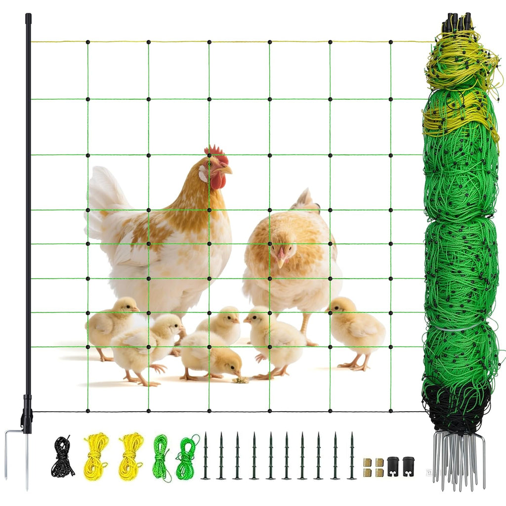 Electric Fence Netting, 164'L x 35.4" H Electric Fence Kit for Livestock, Goat, Dog, Hogs, Double Spiked Portable Electric Poultry Farm Fence, Electric Mesh Fence
