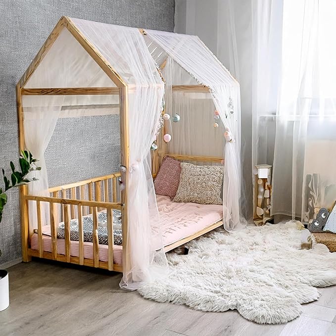 lazyzzz White Canopy Bed Curtains Princess Bed Canopy Scarf for Queen/King Metal Bed Frame,Wood Frame Bed, Bed Canopy for Girls Boys-2 Panel Sheer Curtain 39.4" W x 315" L