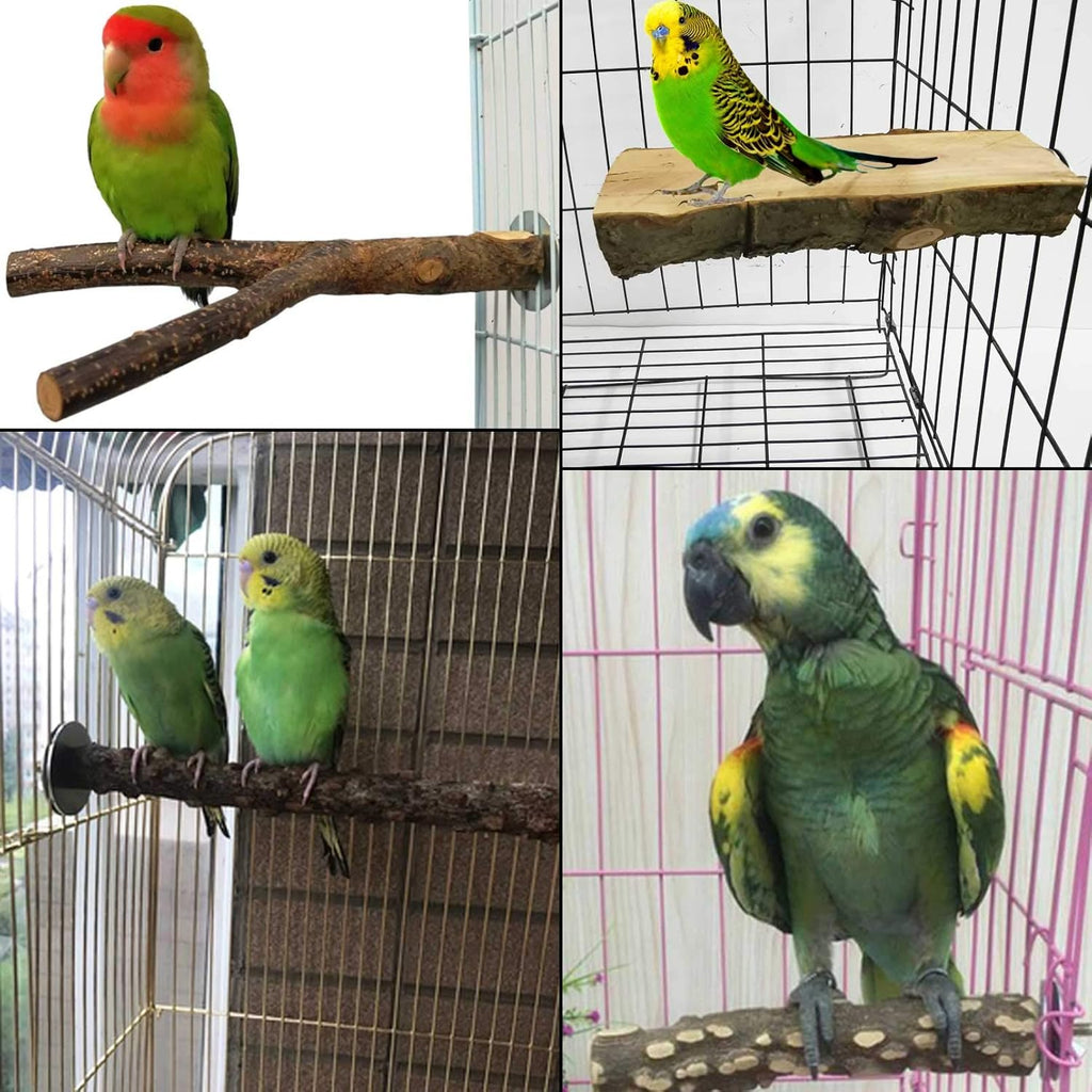 kathson 5PCS Wood Bird Perch Wooden Parrot Stand Toy Parakeet Standing Platform Chew Toys Natural Cuttlebone Paw Grinding Stick Cockatiels Cage Accessories Exercise Toy for Conures Budgies Lovebirds