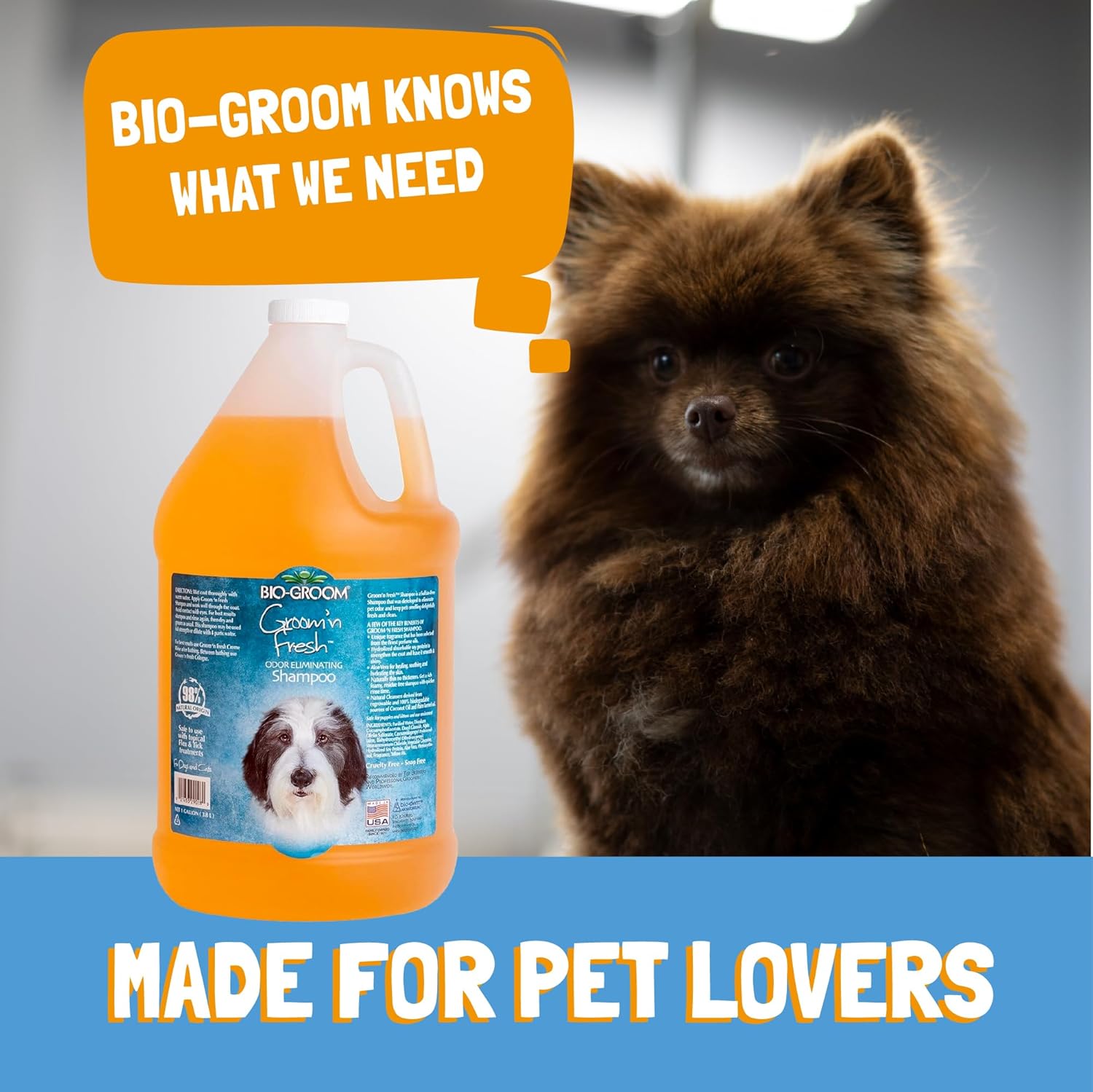 Bio-Groom Groom'n Fresh Dog Shampoo – Odor Eliminating, Dog Bathing Supplies, Puppy Wash, Cat & Dog Grooming Supplies, Cruelty-Free, Made in USA, Dog Products – 1 Gallon