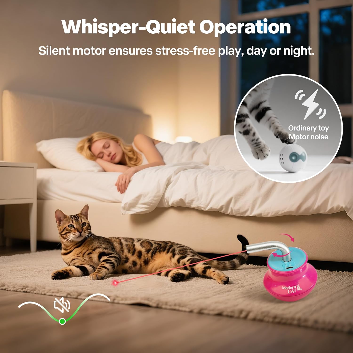 Cat Laser Pointer Toy for Bored Indoor Cats, Automatic Interactive Cat Toy, 360° Laser Rotation, USB Rechargeable, Wooble Base