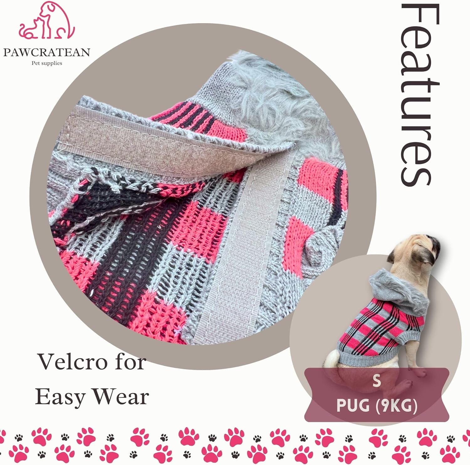 Cute Sweater for Dogs and Cats Soft Flannel Pet Outfit Warm and Cozy Animal Hoodie Small to Large Pet Clothes for Halloween Parties and Everyday Wear (Small, Pink Checkered with Hat)