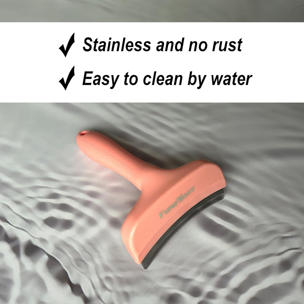 Pet Deshedding Tool with Curve Blade, Cat Grooming Brush, Tight V-shaped Teeth Shedding Comb for Cat and Dog (Pink, Large)