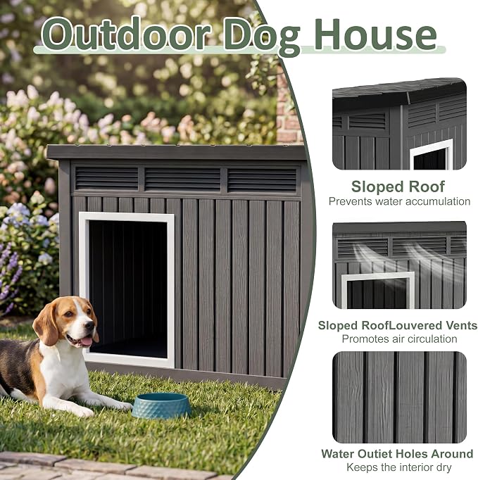 DRATO Large Dog House, Weatherproof Resin Large Dog House Outdoor - Image 2