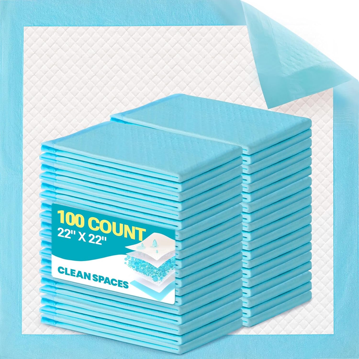 100 Count Super Absorbency Puppy Pads 22"x 22", Leakproof Quick Drying Dog Training Pee Pads, Puppy Pee Pads, Disposable Underpads Changing Pads for Baby, Puppy and Adults