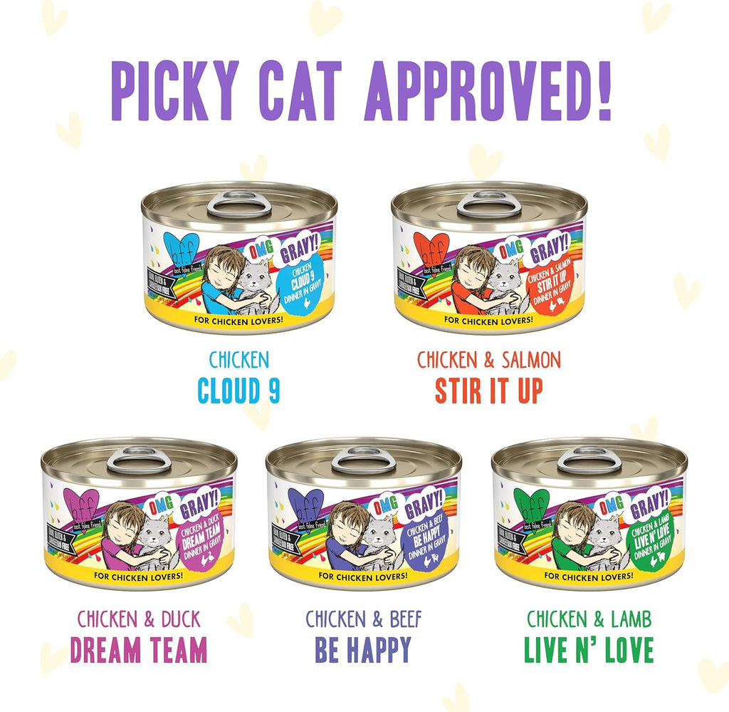 Weruva B.F.F. OMG - Best Feline Friend Oh My Gravy, Yahoo Yellows Variety Pack, 2.8oz Can (Pack of 12)