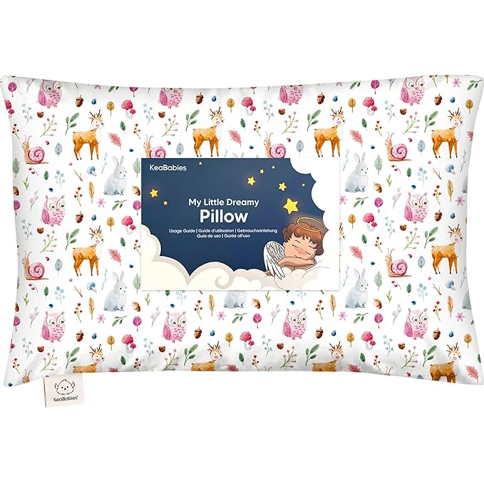 Toddler Pillow with Pillowcase - 13x18 My Little Dreamy Kids Travel Bed Pillows for Sleeping, Organic Cotton Small Pillowcase, Soft & Breathable, Machine Washable, Toddlers 2-5 Years Old (Forestland)