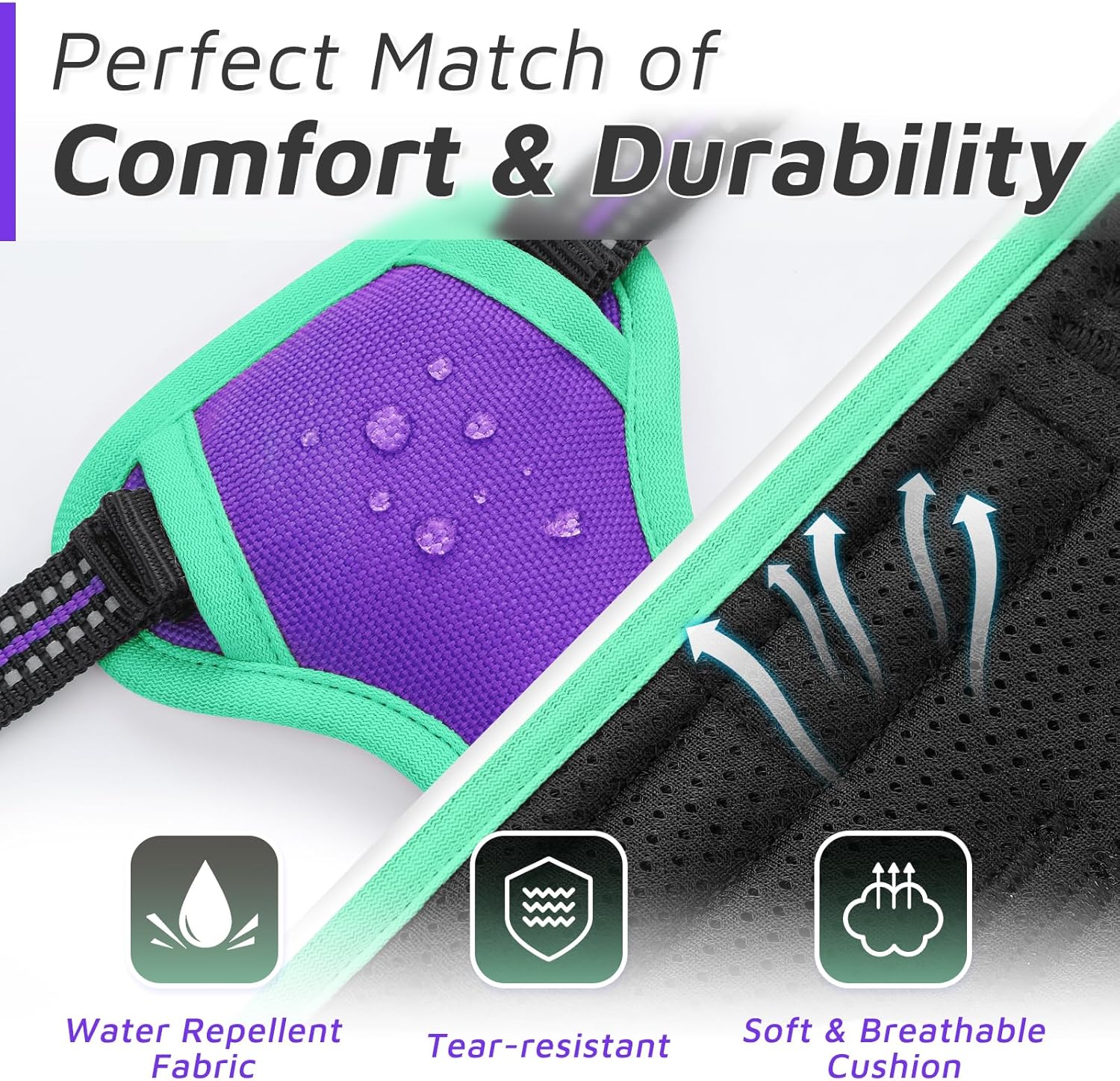 Eagloo Dog Harness for Large Dogs, No Pull Service Vest with Reflective Strips and Control Handle, Adjustable and Comfortable for Walking, No Choke Pet Harness with 2 Metal Rings, Purple & Green, L